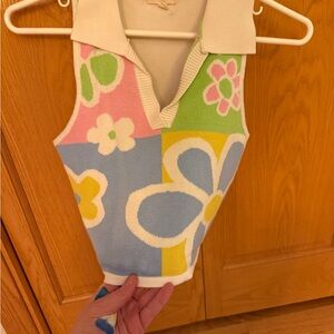 Colorful Retro Inspired Floral Knit Vest